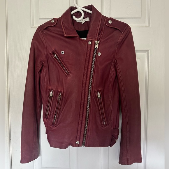 IRO Han Burgundy Red Lamb Soft Leather Biker Jacket Size 36 Gorgeous! - Picture 1 of 12